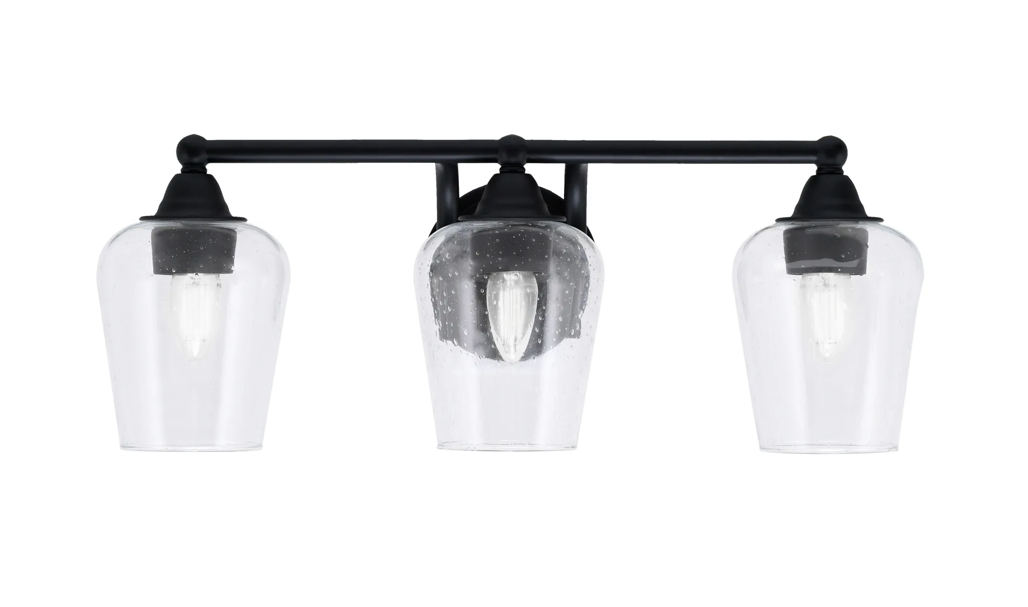 Paramount 3-Light Bath Bar in Matte Black with Clear Bubble Glass