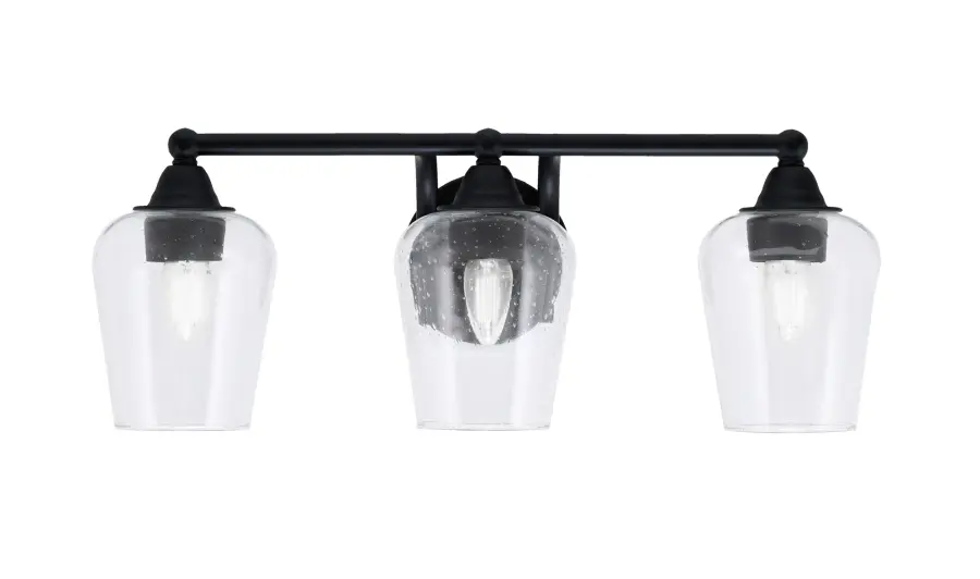 Paramount 3-Light Bath Bar in Matte Black with Clear Bubble Glass - Image 1