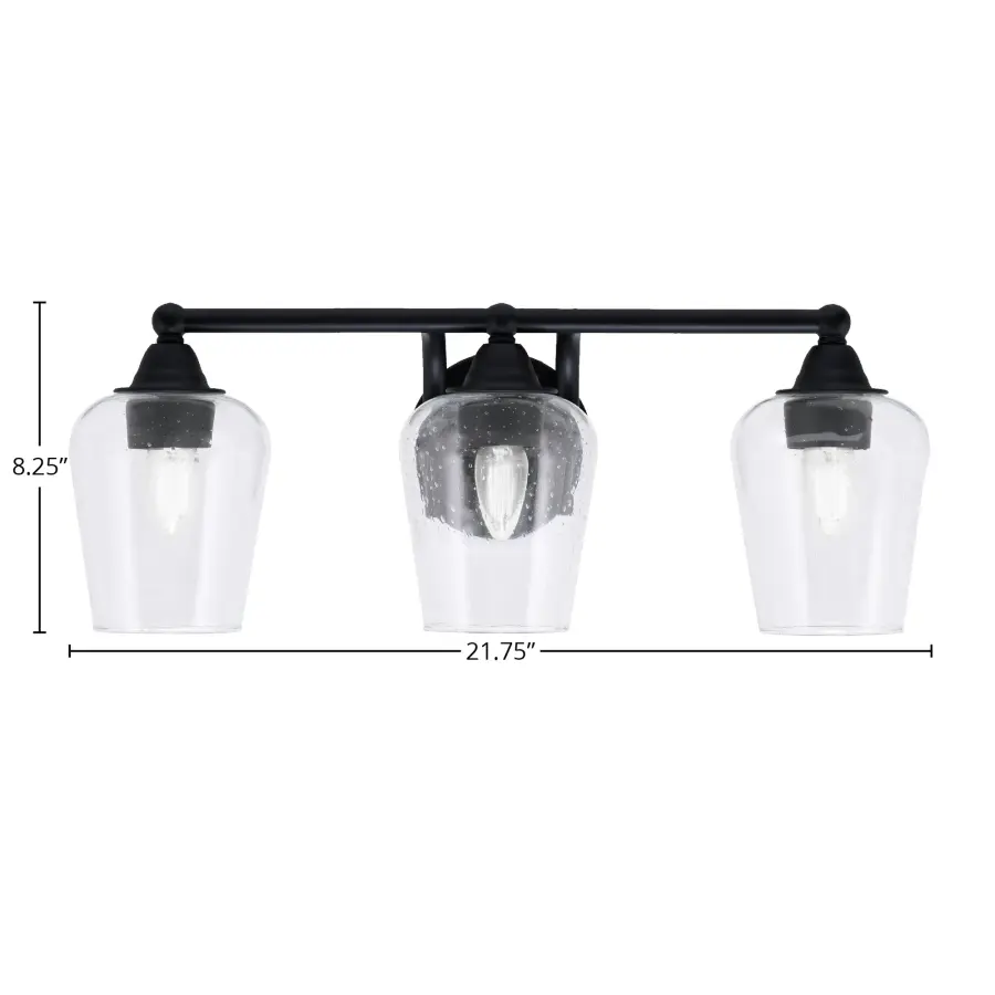 Paramount 3-Light Bath Bar in Matte Black with Clear Bubble Glass - Image 2