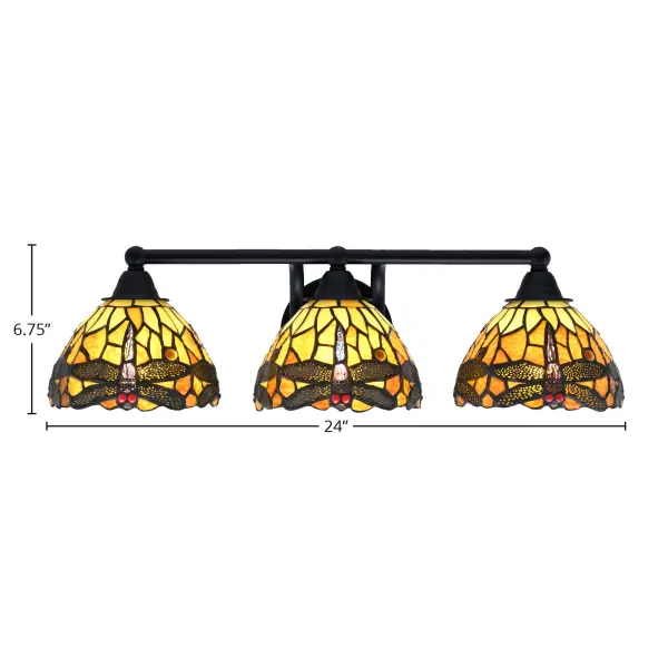Paramount 3-Light Bath Bar in Matte Black with Amber Dragonfly Glass - Image 2