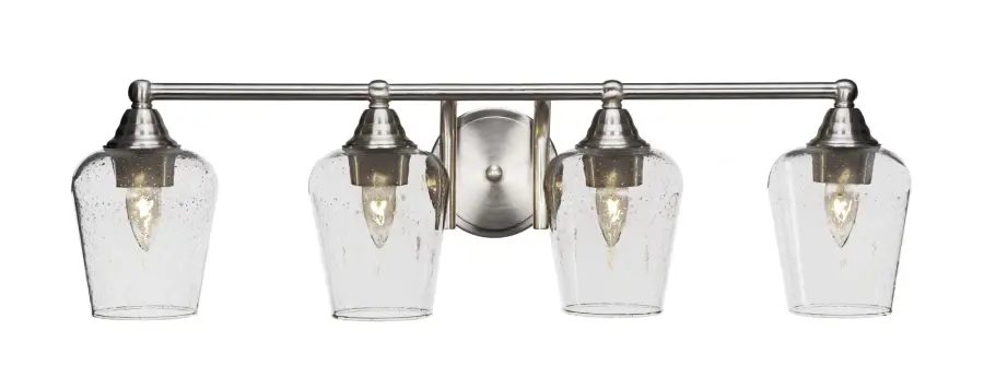 Paramount 4 Light Bath Bar in Brushed Nickel with Clear Bubble Glass - Image 1