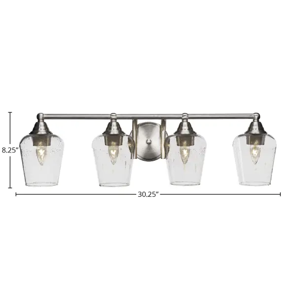 Paramount 4 Light Bath Bar in Brushed Nickel with Clear Bubble Glass - Image 2