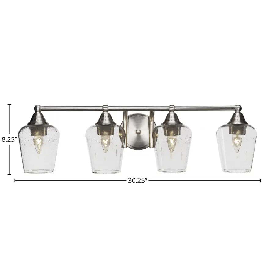 Paramount 4 Light Bath Bar in Brushed Nickel with Clear Bubble Glass - Image 2