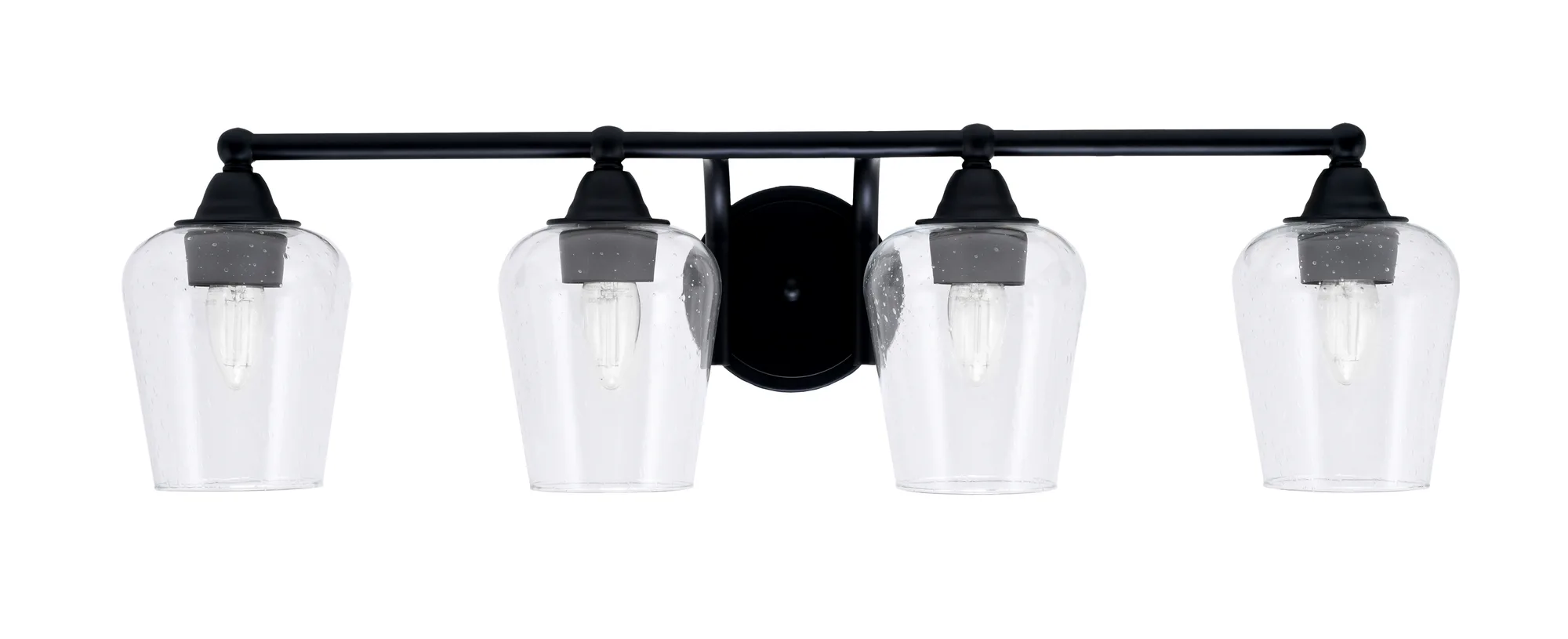 Paramount 4-Light Bath Bar in Matte Black with Clear Bubble Glass
