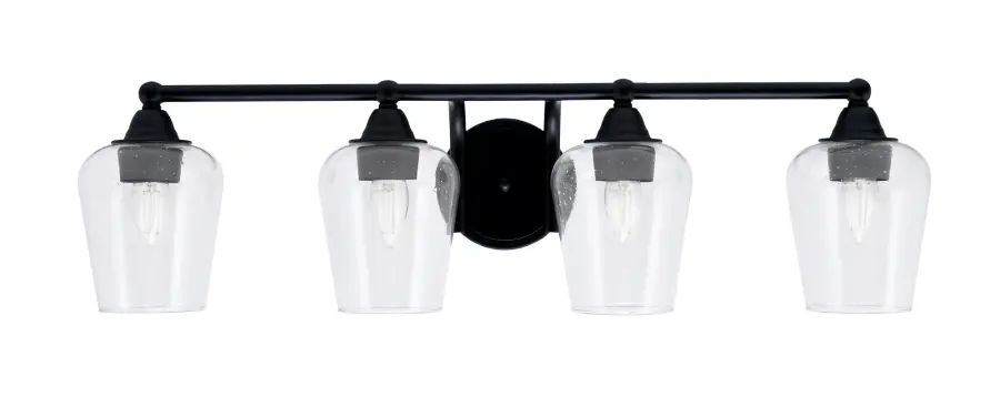 Paramount 4-Light Bath Bar in Matte Black with Clear Bubble Glass - Image 1