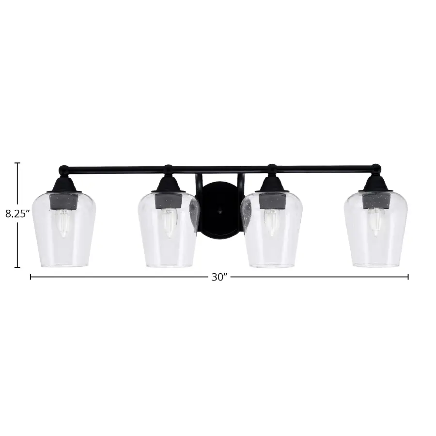 Paramount 4-Light Bath Bar in Matte Black with Clear Bubble Glass - Image 2