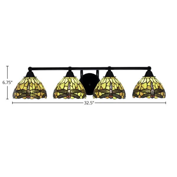 Paramount 4-Light Bath Bar in Matte Black with Amber Dragonfly Glass - Image 2