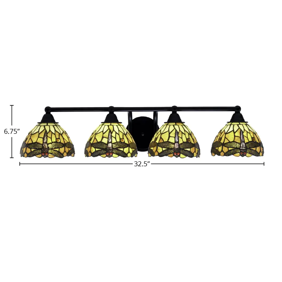 Paramount 4-Light Bath Bar in Matte Black with Amber Dragonfly Glass - Image 2