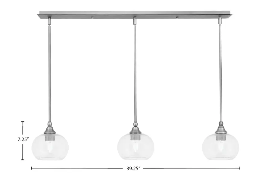 3 Light Linear Pendant with Clear Bubble Glass - Image 2
