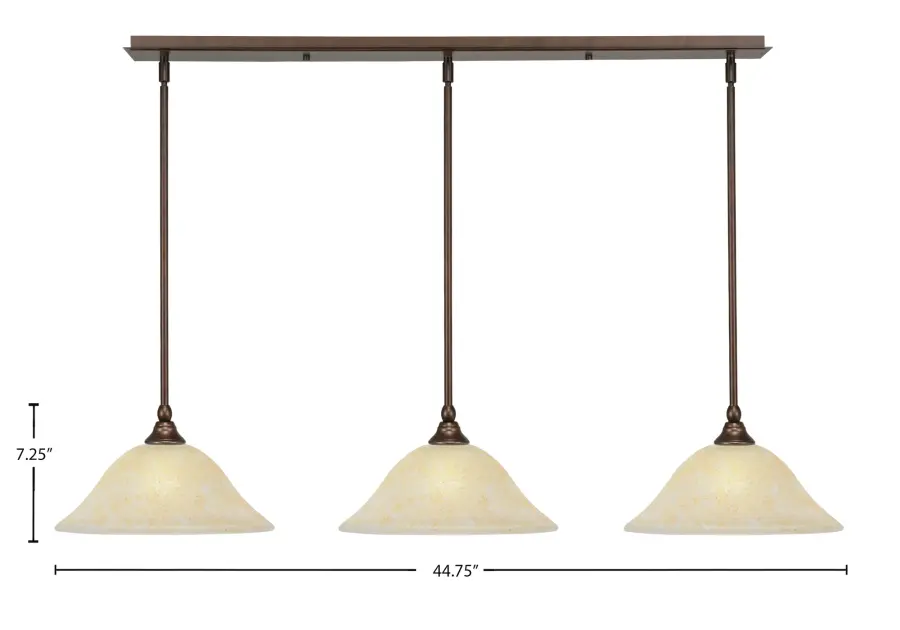 3-Light Linear Pendant with Amber Marble Glass - Image 2