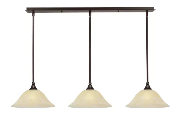 This 3-light linear pendalier combines industrial character with warm sophistication. The dark granite finish provides bold contrast while amber marble glass shades create a golden glow perfect for task and ambient lighting.
