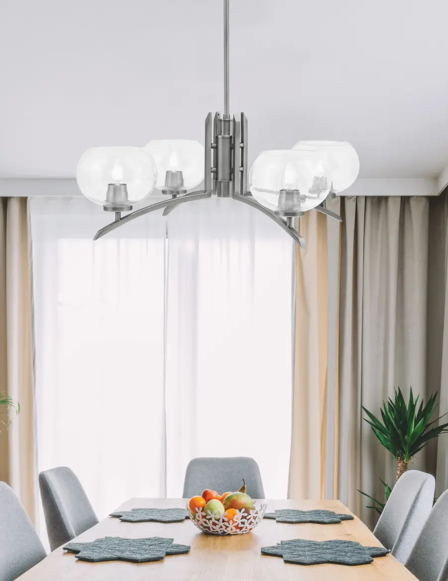 Kurve 4 Light Chandelier with Clear Bubble Glass - Image 3