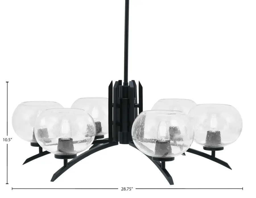 Kurve 6 Light Chandelier in Matte Black with Clear Bubble Glass - Image 2