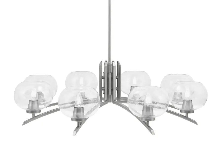 Kurve 8 Light Chandelier in Graphite with Clear Bubble Glass - Image 1