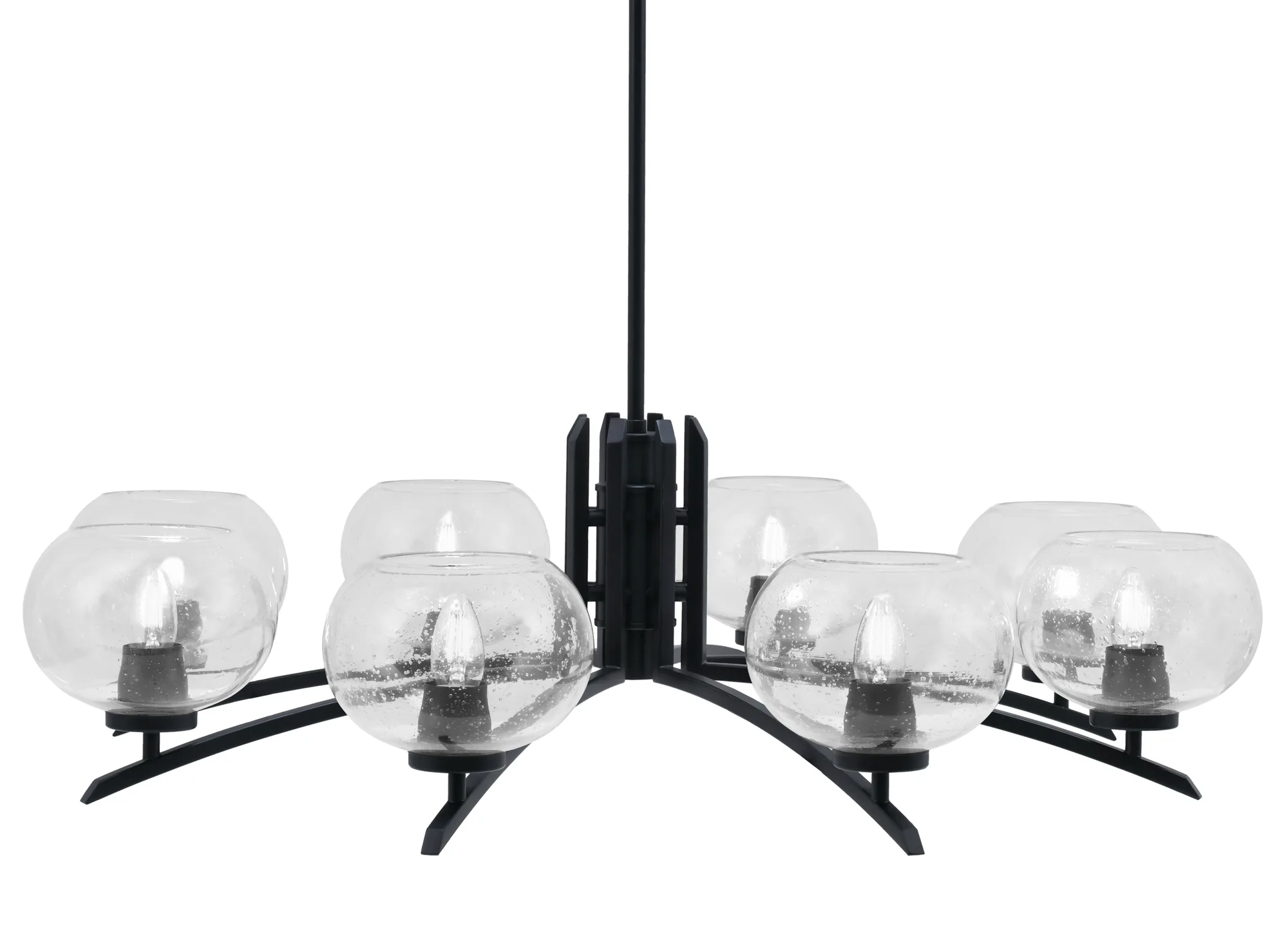 Kurve 8-Light Chandelier in Matte Black with Clear Bubble Glass