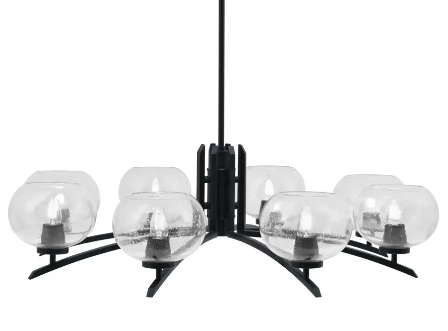 Kurve 8-Light Chandelier in Matte Black with Clear Bubble Glass - Image 1