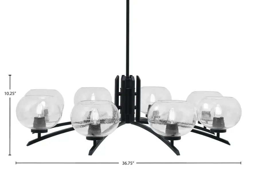 Kurve 8-Light Chandelier in Matte Black with Clear Bubble Glass - Image 2