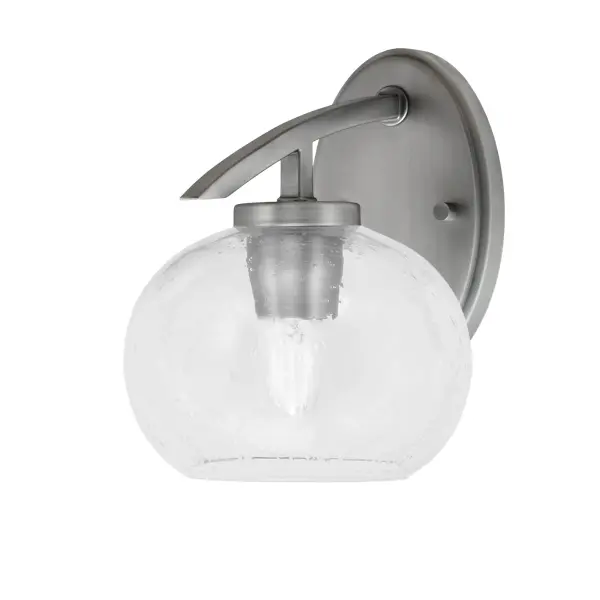 The Kurve Downlight Wall Sconce combines a sleek graphite finish with eye-catching clear bubble glass for a modern aesthetic. Its compact 7-inch design and versatile up/down mounting make it ideal for bathrooms, hallways, and accent lighting.
