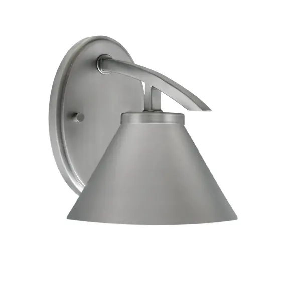 The Kurve wall sconce delivers contemporary style with its graphite cone shade and clean lines. Compact at 7 inches wide, it's perfect for hallways, bathrooms, and accent lighting. The reversible mount offers flexibility.