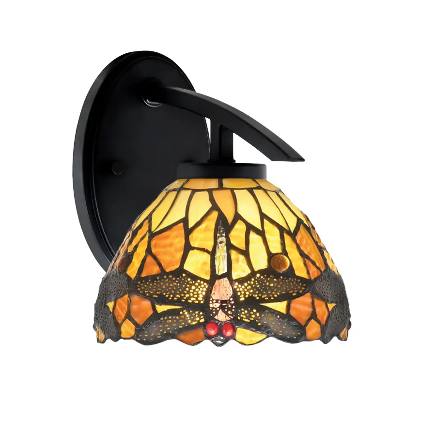 Kurve Downlight Wall Sconce with Amber Dragonfly Art Glass - Image 1