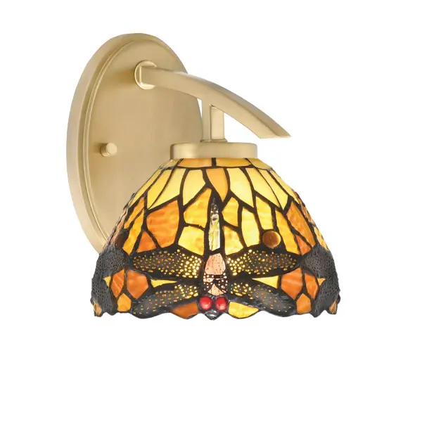 The Kurve Downlight Wall Sconce combines modern elegance with artisanal craftsmanship. Its warm amber dragonfly art glass creates beautiful visual interest while providing soft, inviting illumination perfect for intimate spaces.