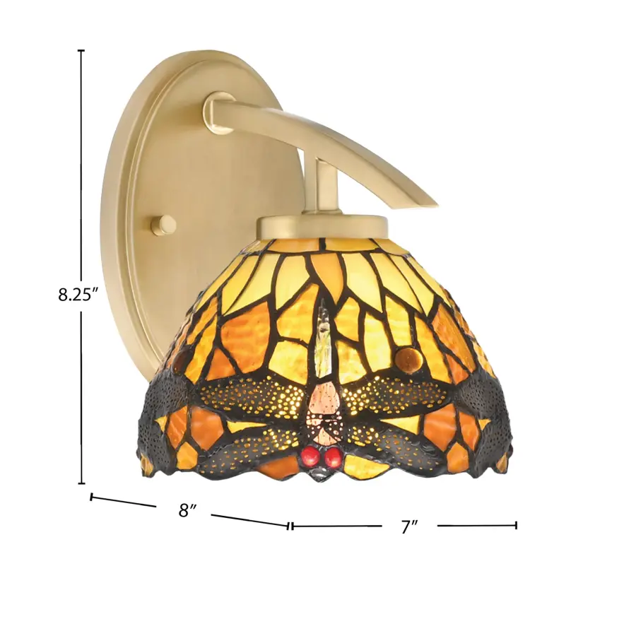 Kurve Downlight Wall Sconce with Amber Dragonfly Art Glass - Image 2