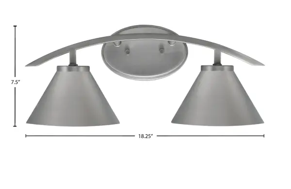 The Kurve 2 Light Bath Bar combines contemporary style with practical functionality. Its graphite finish and cone metal shades create a modern aesthetic perfect for bathrooms. The up or down mounting flexibility allows customization. - alternate view