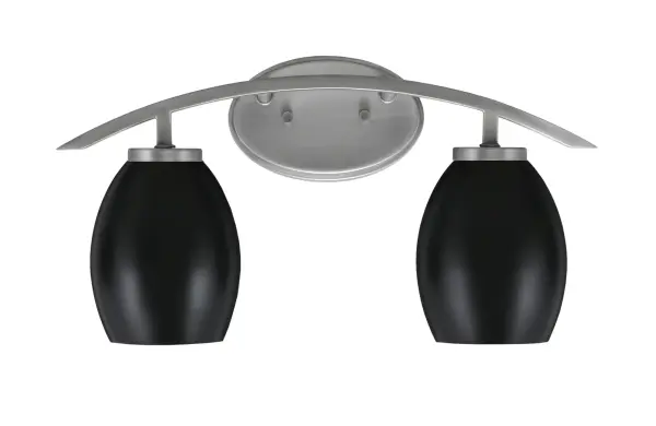 The Kurve 2 Light Bath Bar combines contemporary style with practical functionality. Its graphite finish and matte black oval shades create a sophisticated look, while the flexible mounting options allow customization to your space.