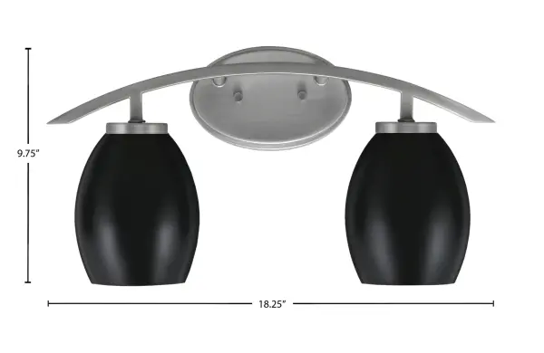 The Kurve 2 Light Bath Bar combines contemporary style with practical functionality. Its graphite finish and matte black oval shades create a sophisticated look, while the flexible mounting options allow customization to your space. - alternate view