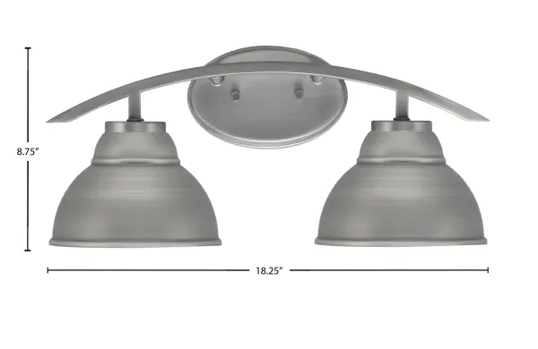 The Kurve 2 Light Bath Bar brings contemporary style to bathroom lighting with its sleek graphite finish and unique double bubble metal shades. Versatile mounting options and dimmable functionality make it adaptable to various spaces. - alternate view