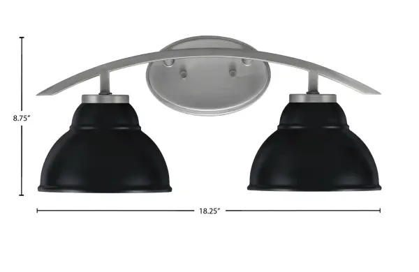 The Kurve 2-Light Bath Bar combines industrial charm with modern elegance through its graphite finish and unique double bubble metal shades. Perfect for contemporary bathrooms seeking character and quality lighting. - alternate view
