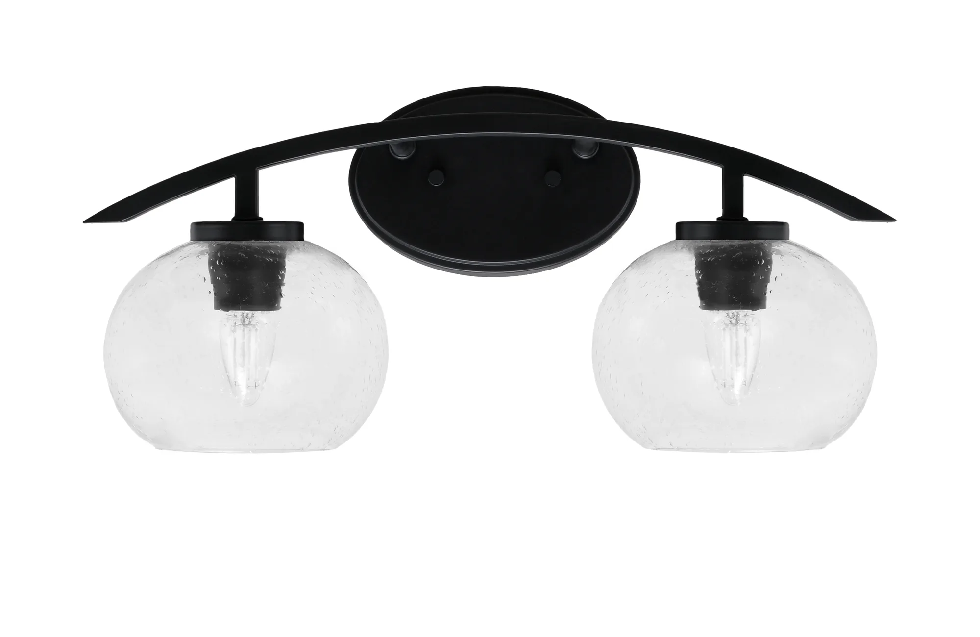 Kurve 2-Light Bath Bar in Matte Black with Clear Bubble Glass