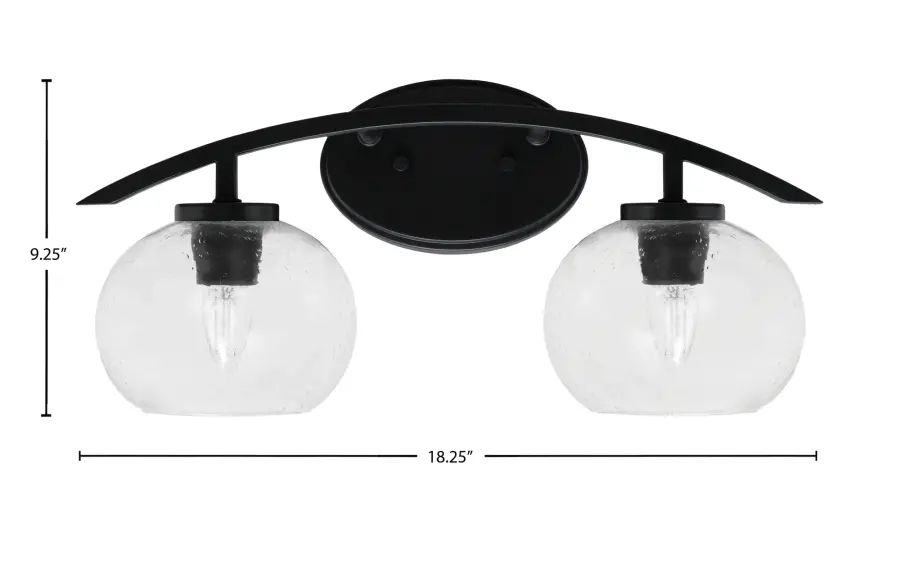 Kurve 2-Light Bath Bar in Matte Black with Clear Bubble Glass - Image 2