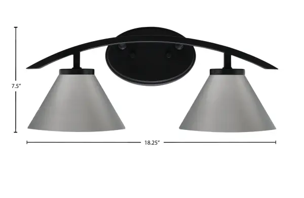The Kurve 2 Light Bath Bar combines industrial-inspired cone shades with a matte black finish for a contemporary look. Its compact 18.25-inch width fits most vanities while delivering bright, even lighting with flexible mounting options. - alternate view