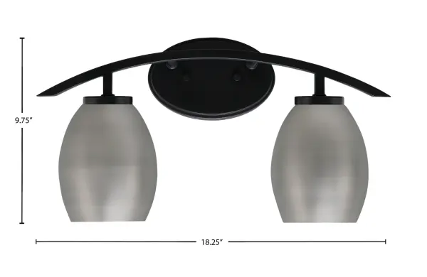 The Kurve 2 Light Bath Bar combines contemporary design with practical functionality. Its matte black finish and graphite oval metal shades create a sophisticated look perfect for modern bathrooms and powder rooms. - alternate view