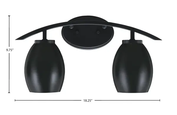 The Kurve 2 Light Bath Bar combines modern minimalism with industrial edge. Its matte black finish and oval metal shades create sophisticated ambient lighting perfect for contemporary bathrooms. - alternate view