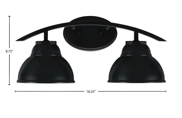The Kurve 2 Light Bath Bar brings contemporary elegance to bathroom lighting with its striking matte black finish and distinctive double bubble metal shades. Perfect for modern bathrooms seeking both style and function. - alternate view