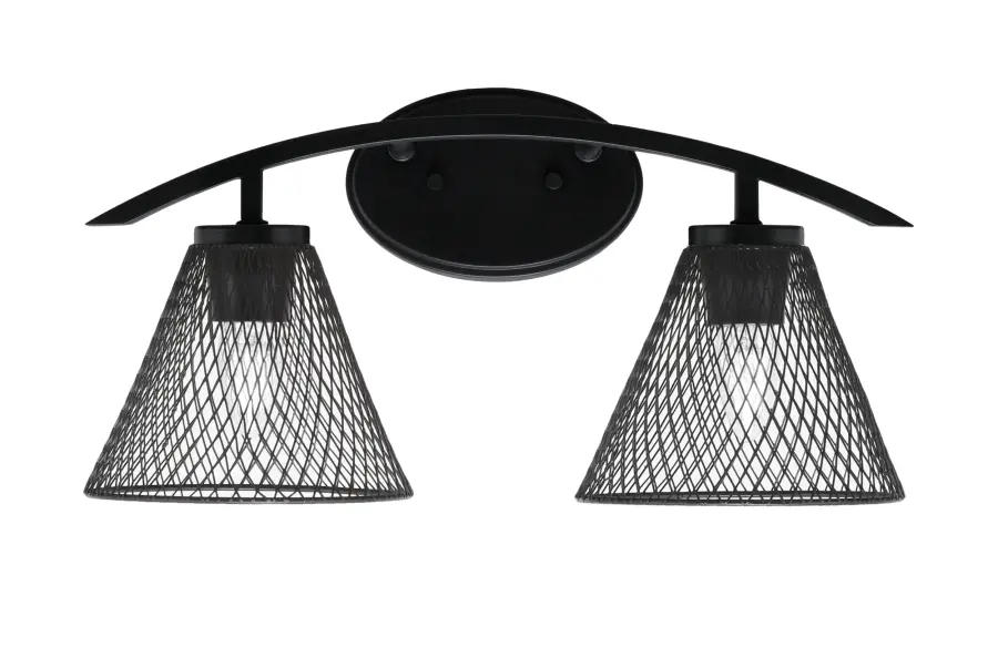 Kurve 2-Light Bath Bar in Matte Black with Mesh Metal Shades - Image 1