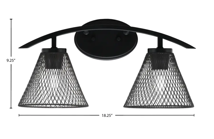 Kurve 2-Light Bath Bar in Matte Black with Mesh Metal Shades - Image 2