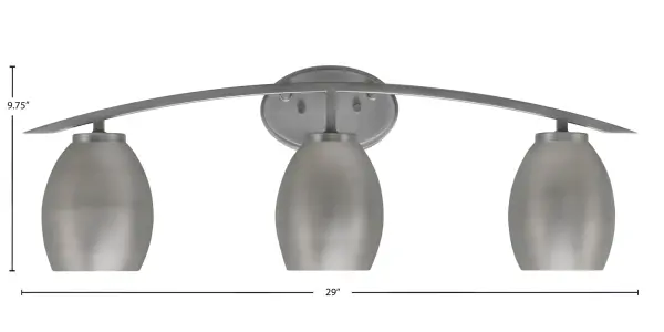 The Kurve 3 Light Bath Bar combines industrial charm with modern elegance through its graphite finish and distinctive oval metal shades. At 29 inches wide, it provides excellent illumination for medium to large vanities. - alternate view