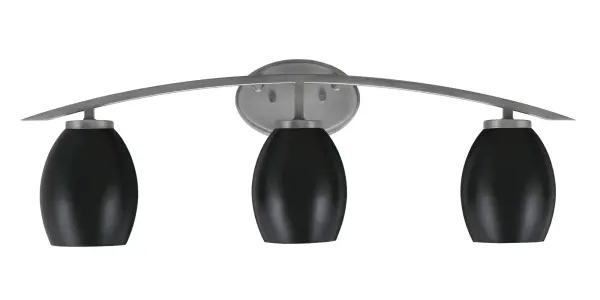 The Kurve 3 Light Bath Bar combines contemporary design with practical functionality. Its graphite finish and matte black oval shades create a sophisticated look, while the up or down mounting flexibility allows customization for any bathroom layout.