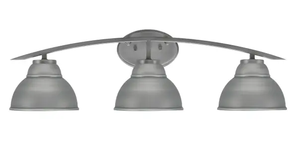 The Kurve 3 Light Bath Bar combines contemporary styling with functional design. Its graphite finish and unique double bubble metal shades create soft, diffused lighting perfect for bathroom vanities.