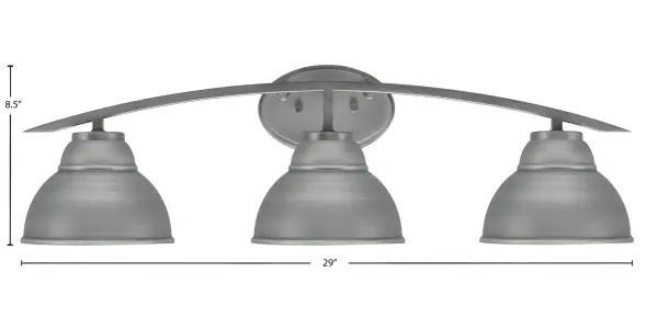 The Kurve 3 Light Bath Bar combines contemporary styling with functional design. Its graphite finish and unique double bubble metal shades create soft, diffused lighting perfect for bathroom vanities. - alternate view