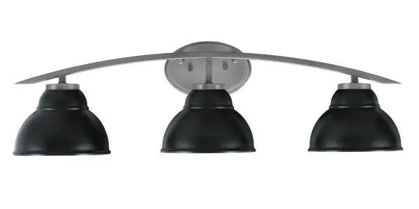 The Kurve 3-Light Bath Bar combines contemporary design with industrial flair through its graphite finish and unique double bubble metal shades. At 29 inches wide, it provides excellent illumination for medium to large vanities.