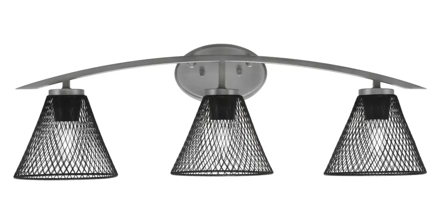 Kurve 3-Light Bath Bar in Graphite with Matte Black Mesh Shades - Image 1
