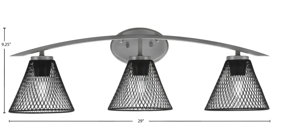 Kurve 3-Light Bath Bar in Graphite with Matte Black Mesh Shades - Image 2