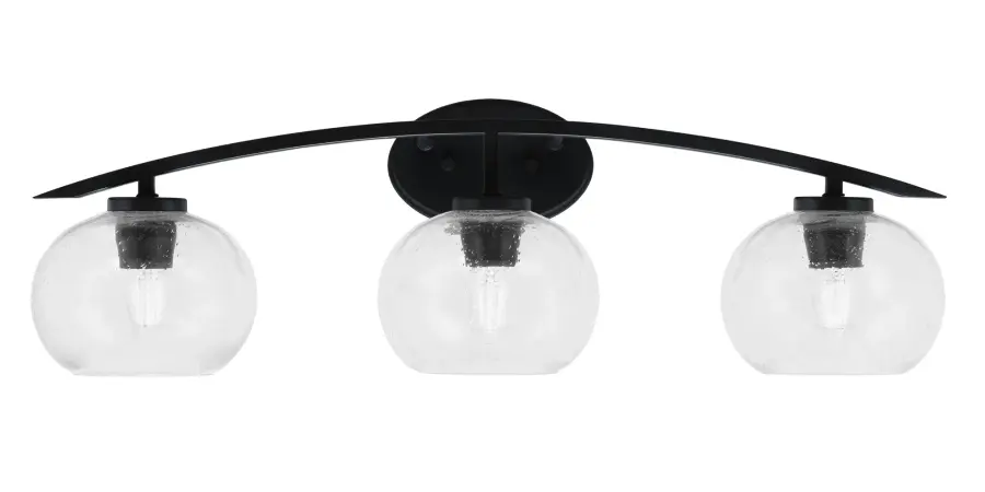 Kurve 3-Light Bath Bar in Matte Black with Clear Bubble Glass - Image 1