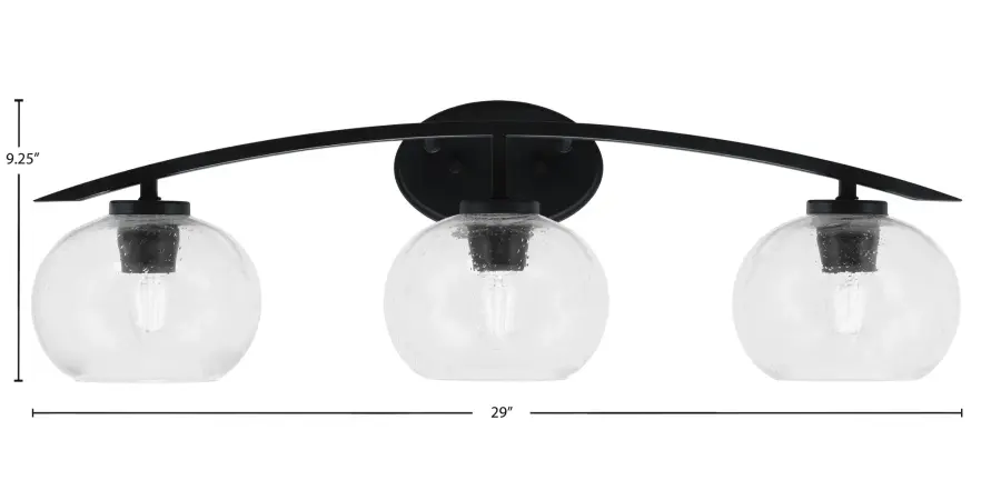 Kurve 3-Light Bath Bar in Matte Black with Clear Bubble Glass - Image 2