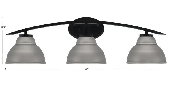 The Kurve 3-Light Bath Bar combines contemporary style with practical functionality. Its matte black finish and unique graphite double bubble metal shades create a sophisticated, modern ambiance perfect for bathroom vanities. - alternate view