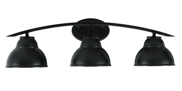 The Kurve 3-Light Bath Bar combines modern industrial style with practical bathroom lighting. Its matte black finish and unique double bubble metal shades create sophisticated ambiance while providing ample illumination.